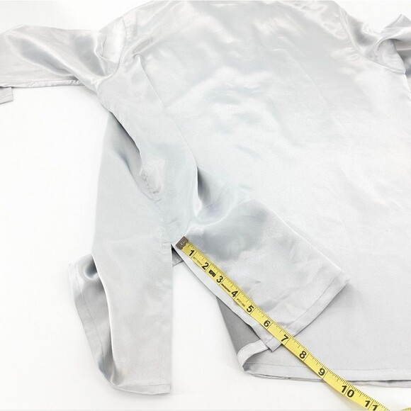 Diane Von Furstenberg Vintage 80s Silver Metallic Button Down Blouse Size Large - Picture 7 of 7